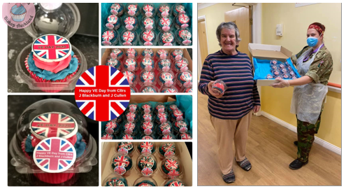 A selection of VE Day Cupcakes delivered to Barrington Lodge Care Home and Woodhouse Community Foodbank