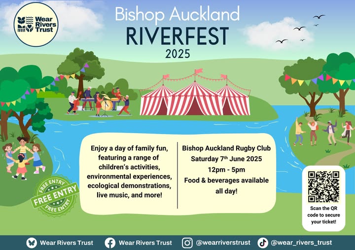Wear Rivers Trust - Riverfest at Bishop Auckland Rugby Club. 12 Noon-5pm on Saturday 7th June 2025