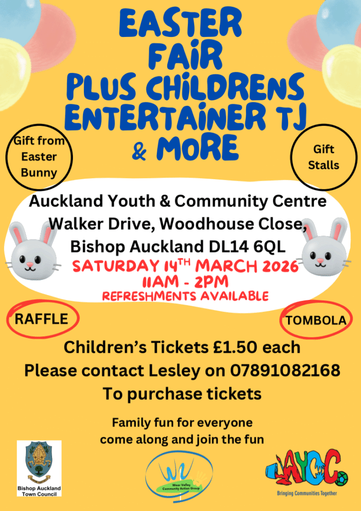 Easter Fair, Saturday 14th March 2026, 11am - 2pm at Auckland Youth and Community Centre (AYCC), Bishop Auckland.