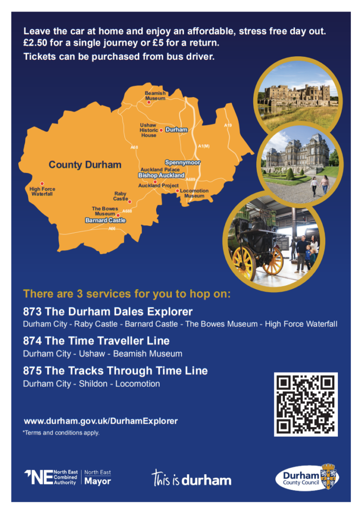 Durham Explorer Bus Service flyer, Page 2. scan the QR Code for more information.